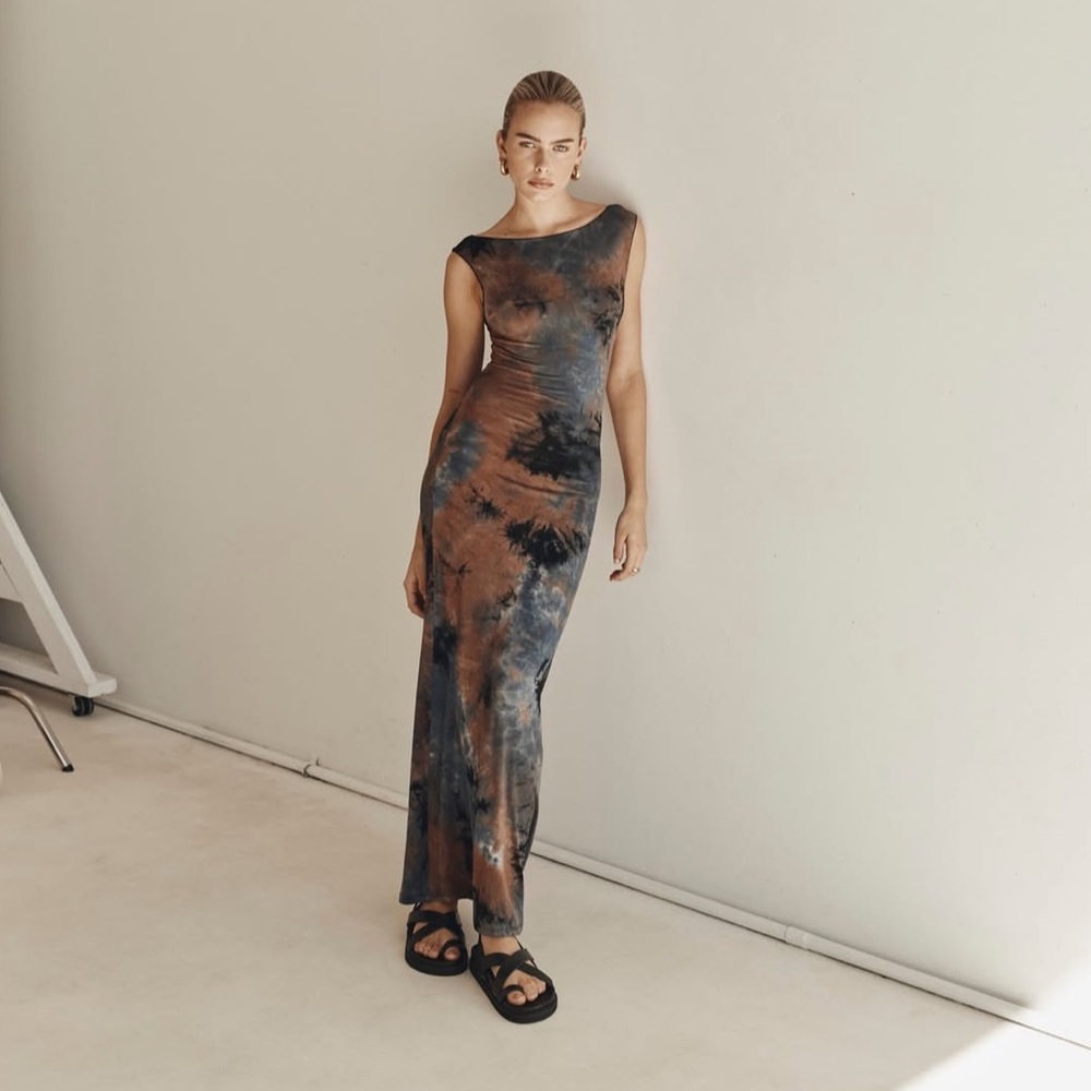 DISSH Tie-Dye Maxi Dress in Brown and Black